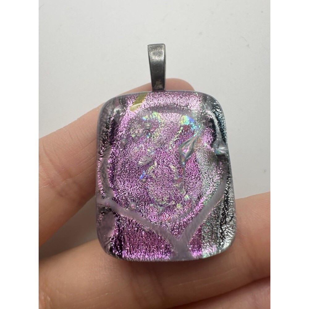 Handmade Fused Dichroic Art Glass Pendant Charm Pink Jewel Statement
